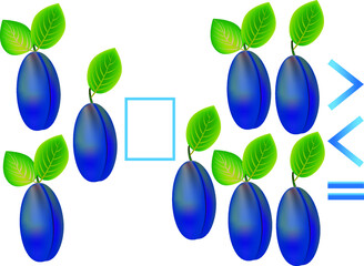 Canvas Print - Educational game for children, comparison of the number of plums.