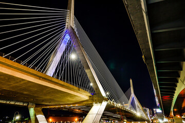 Wall Mural - Boston, Massachusetts, USA The Leonard P. Zakim Bunker Hill Memorial Bridge at night and the downtown.