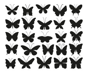 Wall Mural - Big set of vector silhouettes of butterflies. Black silhouettes of insects with large wings.Templates and stencils for design, luxury beauty studio,logo make-up, branding, makeup artist or hairdresser