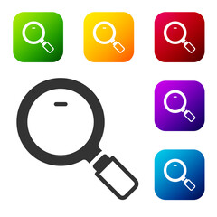 Sticker - Black Magnifying glass icon isolated on white background. Search, focus, zoom, business symbol. Set icons in color square buttons. Vector.