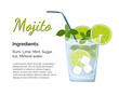 © Jane - Mojito cocktail with place for ingredients and recipe on a white background. Cocktail card template.
