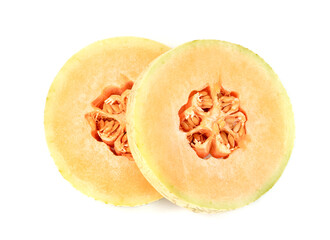 Wall Mural - Orange cantaloupe melon fruit sliced isolated on white background