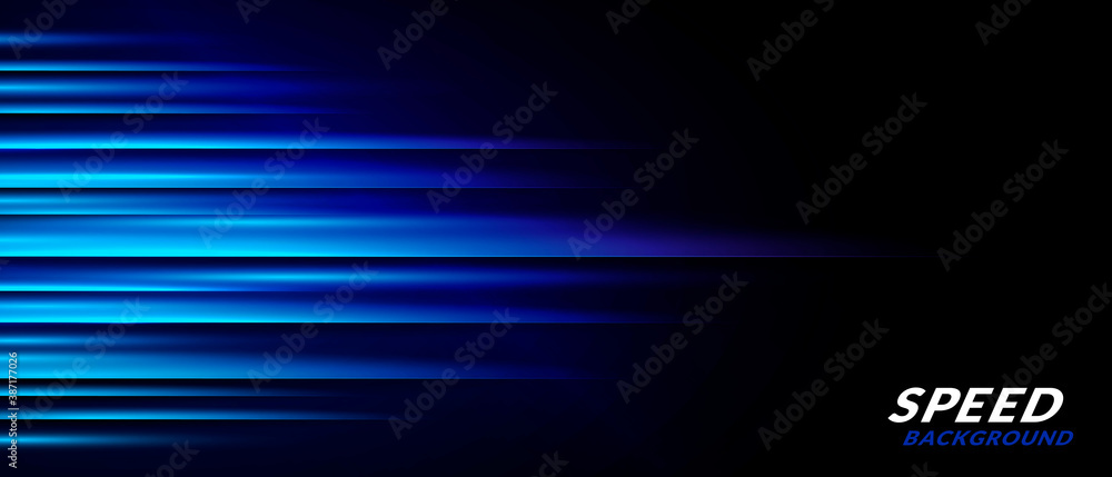 Vector Illustration Neon Speed Lines Background. Dark Blue Racing Concept. - obrazy, fototapety, plakaty 
