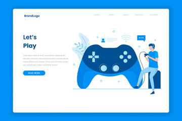 Wall Mural - landing page of playing video games. illustration for websites, landing pages, mobile applications, 