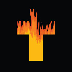 Wall Mural - Sign of the Christian cross with a flame inside on black background. Hellfire. Religious vector illustration, icon, logo, symbol, design element, print, tattoo, t-shirt design. A hell of a fire