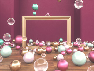 Poster - Abstract Christmas podium backdrop with geometric balls. 3d render.