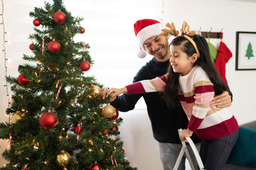 Wall Mural - Decorating Christmas tree with my dad