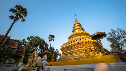 Wat phra that si chom thong worawihan, A famous Buddhist temple with colorful statues and a splendid golden royal monastery, Chiang mai, Thailand, Feb 17, 2018.