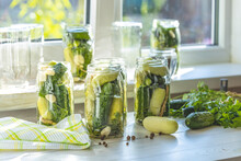 Fresh homemade pickles in a jar with easy pickling recipe