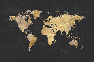 abstract colorful texture with gold. world map, silhouette of continents planet earth