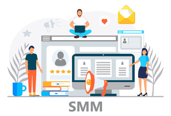 Content manager concept vector for landing page. Freelance workers are busy with email marketing analysis. Seo specialist