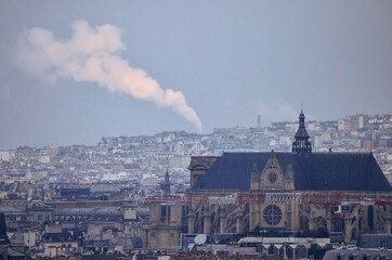 Panoramic view of Paris city from Notre Dame roof