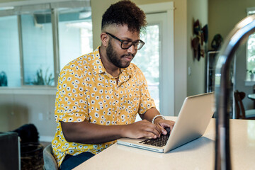Wall Mural - man working from home on laptop computer