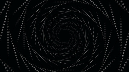 Poster - Swirling lighting symbol. Optical illusion. Twisted white wormhole on black background. 3D wireframe abstract tunnel. Vector illustration.