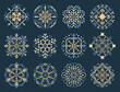 Set of ornamental elements. Floral snowflake patterns and Christmas designs. Hand drawn vector illustrations.
