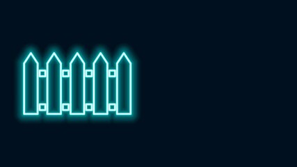 Poster - Glowing neon line Garden fence wooden icon isolated on black background. 4K Video motion graphic animation