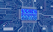 genome map sequence on circuit board, analysis dna software, bioinformatics concept