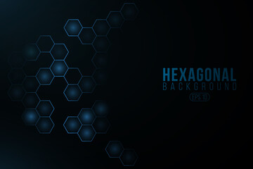 Futuristic glowing hexagonal cyber background. High-tech project. Glowing sci-fi pattern with light effect. Blue honeycomb for scientific design. Vector illustration