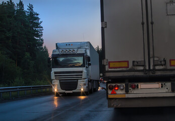 Poster - Freight traffic on suburban highway at night