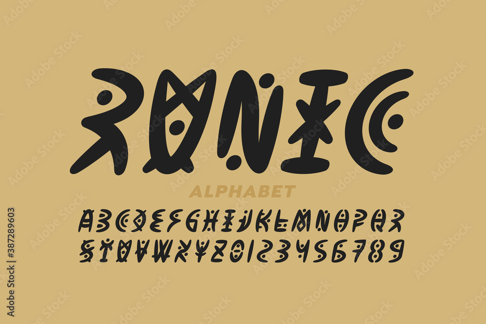 Runic Lesser Font Runic style font design, alphabet letters and numbers vector ...
