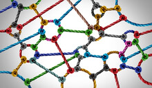 Connection Network Concept And Connected Diversity As Circle Shaped Group Of Ropes Creating A Connected Networking Horizontal Composition As A Connect Concept For Business Or Social Media