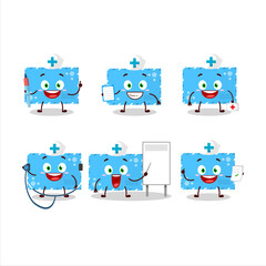 Canvas Print - Doctor profession emoticon with blue christmas envelopes cartoon character