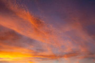 Fiery orange sunset sky in Autumn