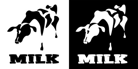 minimal art logo for packaging milk or dairy products from black and white spots in the form of a cow