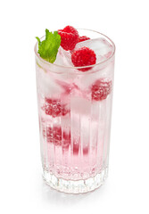 Canvas Print - glass of iced drink with fresh raspberries