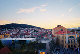 Fototapeta Do pokoju - Beautiful sunset cityscape with red tiled roofs of Split old town, Croatia.