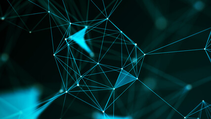 Wall Mural - background with connecting triangulars, dots and lines. futuristic polygonal background. 3d renderin