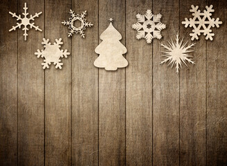 Wooden wall texture with New Year's motive 3D illustration.