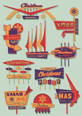 Christmas Party Signboards Mid Century Modern Shapes Style 