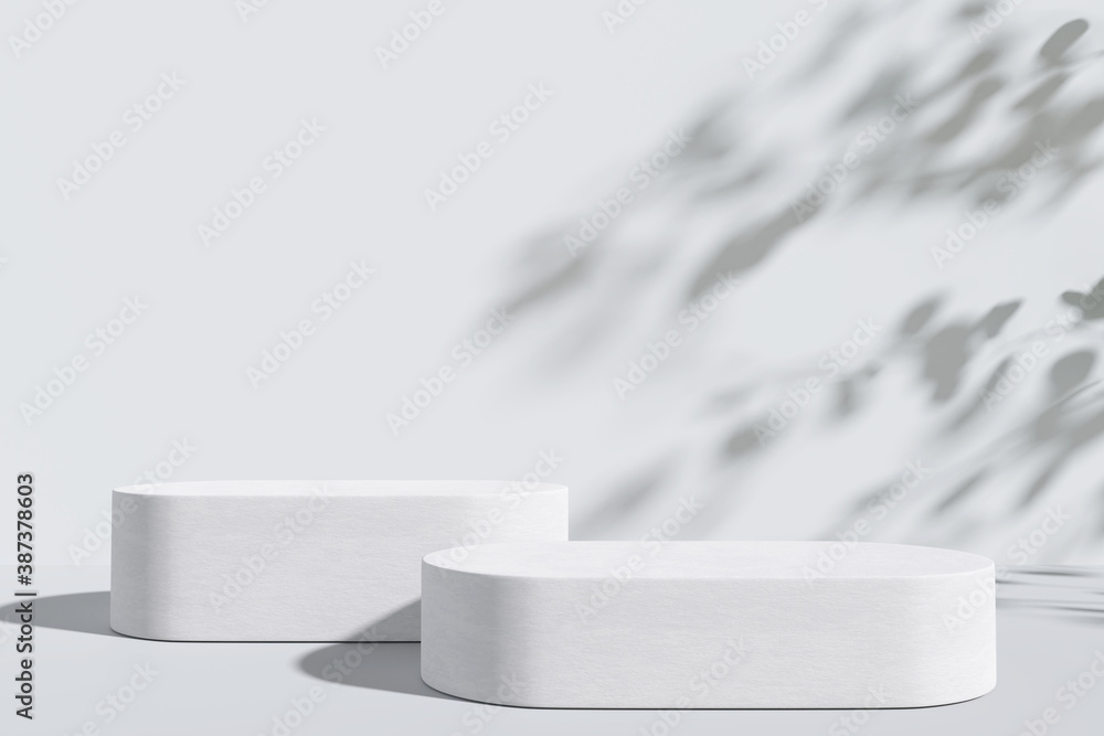 Marble product display podium with shadow nature leaves on white ...