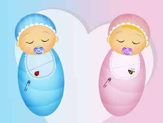 Poster - illustration of babies in swaddling clothes