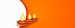 happy diwali orange diya banner with text space