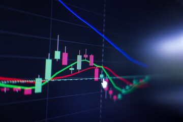 Stock exchange market graph on screen monitor. Economic and financial concept.