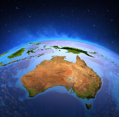 Canvas Print - surface of planet earth viewed from a satellite, focused on australia. physical map of the australia