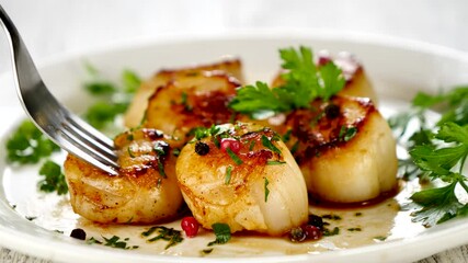 Wall Mural - seared scallop and fork
