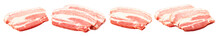 Smoked Bacon Or Pancetta Slices Set Isolated On White Background. Package Design Elements With Clipping Path