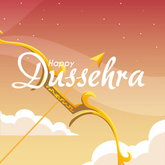 Wall Mural - gold bow with arrow on sky background of happy dussehra vector design