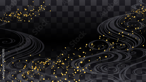 金箔をちりばめた市松模様と波の和風背景イラスト 16 9 Stock Vector Adobe Stock