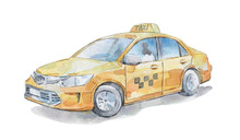 Classic Taxi Car Watercolor Art