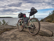 Gravelbike With Bikepacking Bags In Sweden Near Stockholm