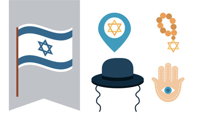 Sticker - hanukkah, judaism ritual traditonal set icons flat