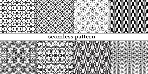 Wall Mural - chinese and japanese oriental seamless pattern. set asian background. collection traditional pattern