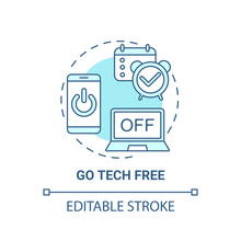 Go Tech Free Concept Icon. Me Time Ideas. Day Without Internet. No Phones And Computers. Free Digital Day Idea Thin Line Illustration. Vector Isolated Outline RGB Color Drawing. Editable Stroke