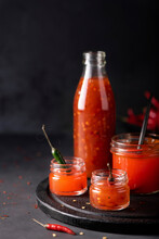 Homemade Hot Chili Sauce In Glass Jars
