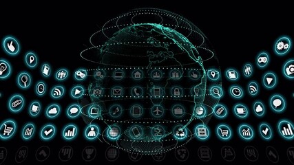 Wall Mural - technology icon network world internet digital devices on space earth background
