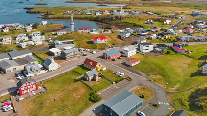 Wall Mural - Stykkisholmur aerial city view from drone on a beautiful summer day, Iceland